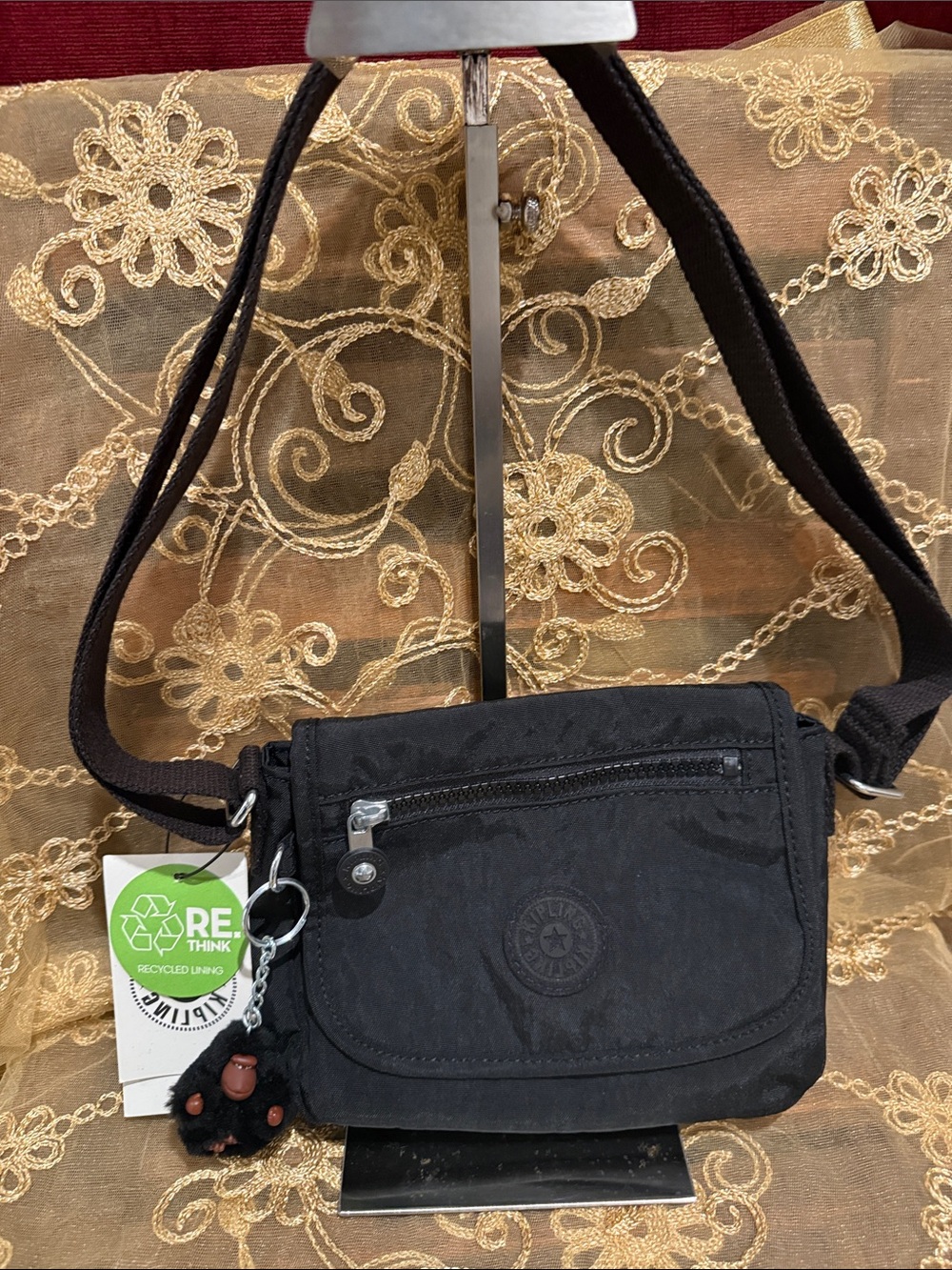 Kipling Black Small Crossbody Bag with Monkey Charm
